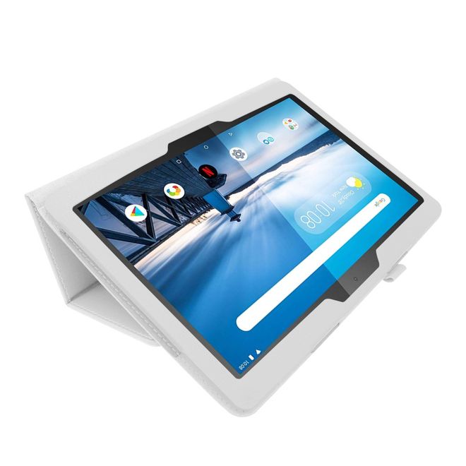Étui pour tablette Lenovo Tab M10 - Étui en cuir - Motif litchi - Blanc