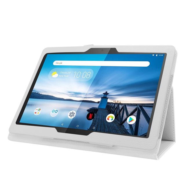 Étui pour tablette Lenovo Tab M10 - Étui en cuir - Motif litchi - Blanc