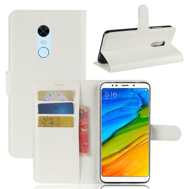 Xiaomi Redmi Note 5 Handy Hülle - Litchi Leder Bookcover Series - weiss