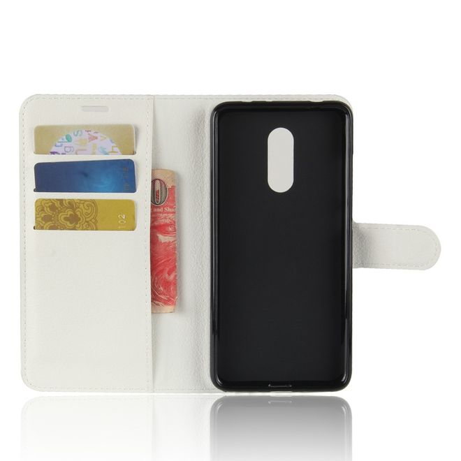 Xiaomi Redmi Note 5 Handy Hülle - Litchi Leder Bookcover Series - weiss