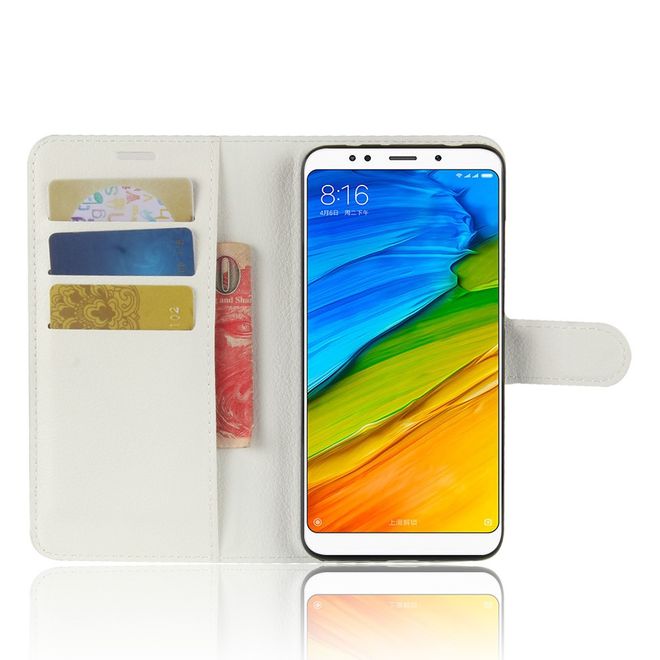 Xiaomi Redmi Note 5 Handy Hülle - Litchi Leder Bookcover Series - weiss