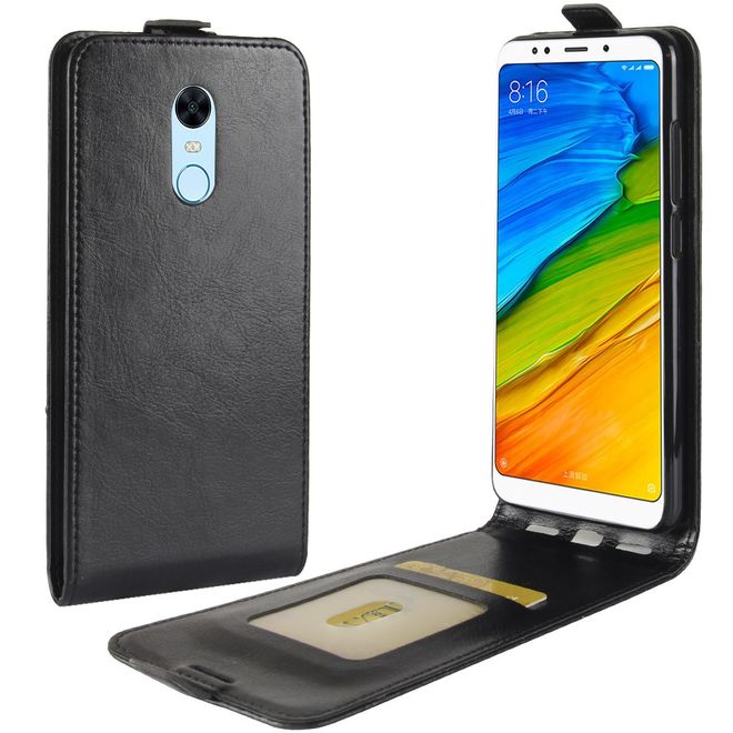 Xiaomi Redmi Note 5 Handyhülle - Crazy Horse Leder Flipcase - vertikal - schwarz