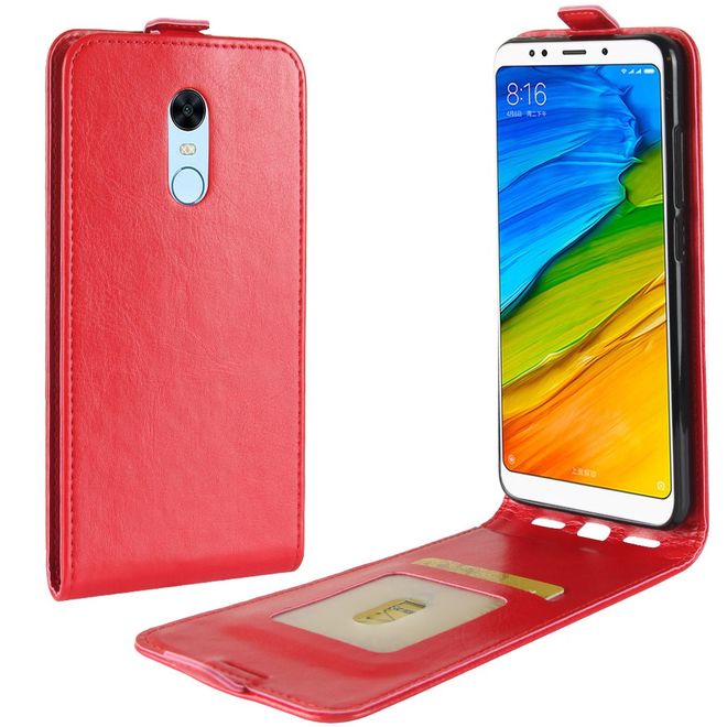 Xiaomi Redmi Note 5 Handyhülle - Crazy Horse Leder Flipcase - vertikal - rot