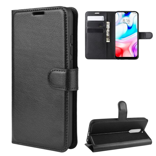 Xiaomi Redmi 8 Handy Hülle - Litchi Leder Bookcover Series - schwarz
