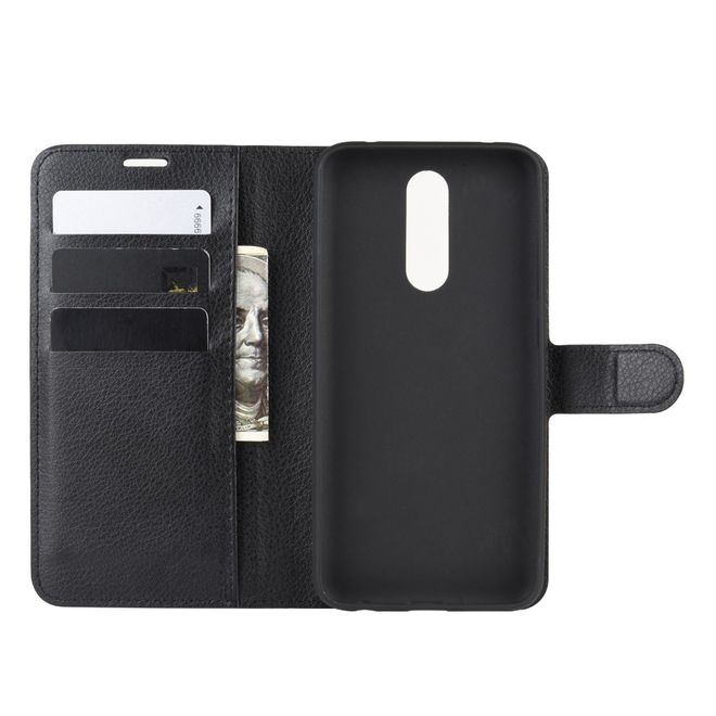 Xiaomi Redmi 8 Handy Hülle - Litchi Leder Bookcover Series - schwarz