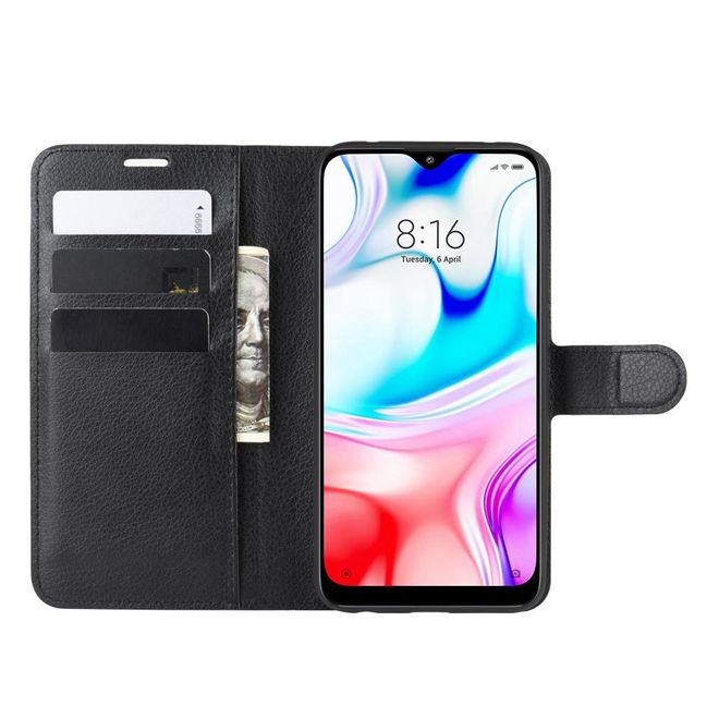 Xiaomi Redmi 8 Handy Hülle - Litchi Leder Bookcover Series - schwarz