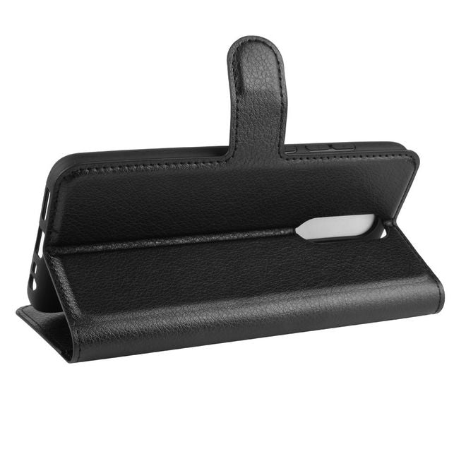 Xiaomi Redmi 8 Handy Hülle - Litchi Leder Bookcover Series - schwarz