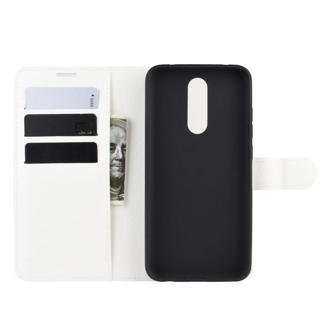 Xiaomi Redmi 8 Handy Hülle - Litchi Leder Bookcover Series - weiss