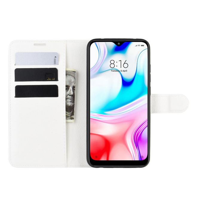 Xiaomi Redmi 8 Handy Hülle - Litchi Leder Bookcover Series - weiss