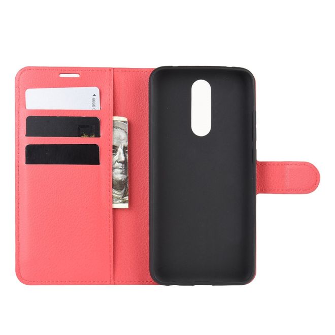 Xiaomi Redmi 8 Handy Hülle - Litchi Leder Bookcover Series - rot