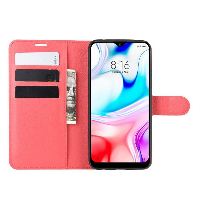 Xiaomi Redmi 8 Handy Hülle - Litchi Leder Bookcover Series - rot