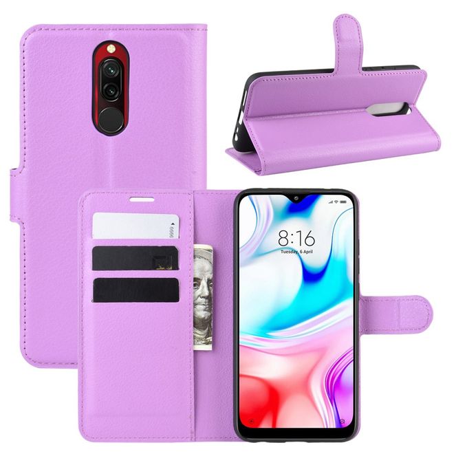 Xiaomi Redmi 8 Handy Hülle - Litchi Leder Bookcover Series - purpur