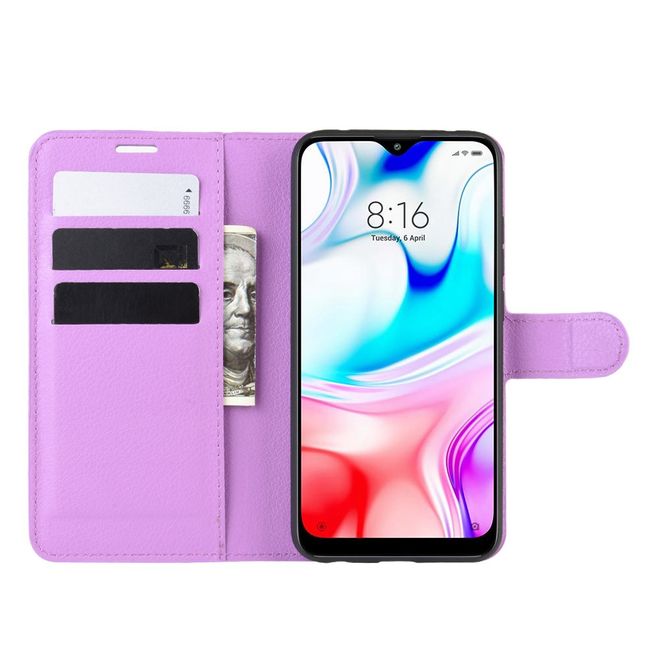 Xiaomi Redmi 8 Handy Hülle - Litchi Leder Bookcover Series - purpur