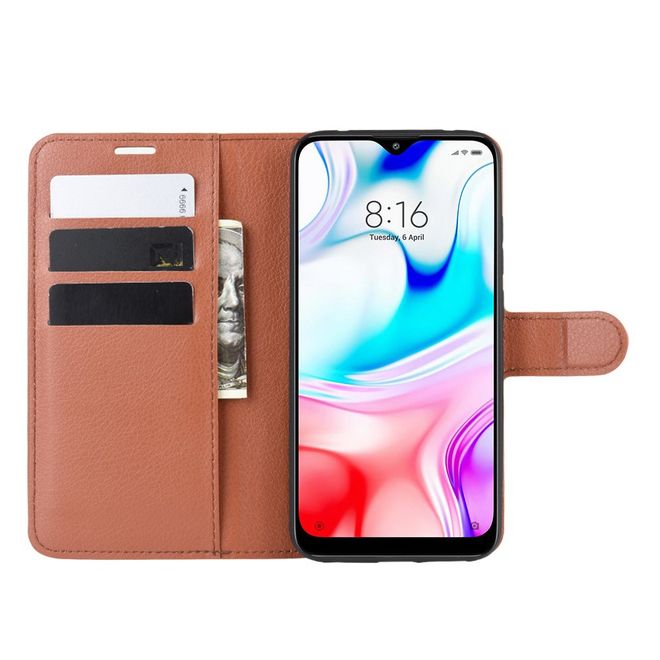 Xiaomi Redmi 8 Handy Hülle - Litchi Leder Bookcover Series - braun