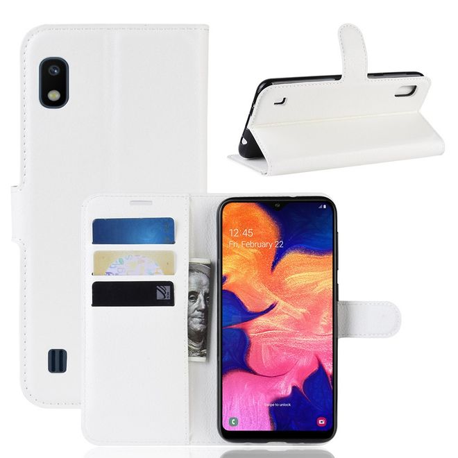 Samsung Galaxy A10 Handy Hülle - Litchi Leder Bookcover Series - weiss