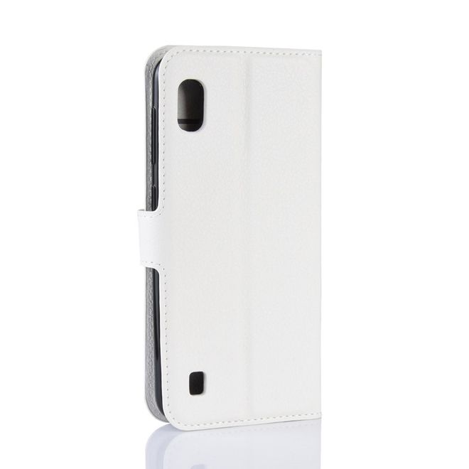 Samsung Galaxy A10 Handy Hülle - Litchi Leder Bookcover Series - weiss