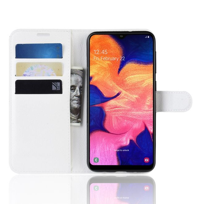Samsung Galaxy A10 Handy Hülle - Litchi Leder Bookcover Series - weiss