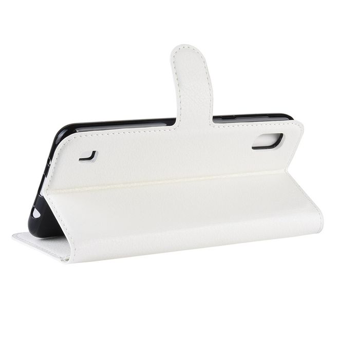 Samsung Galaxy A10 Handy Hülle - Litchi Leder Bookcover Series - weiss