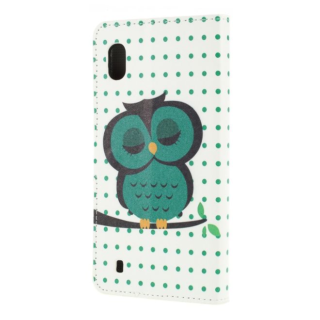 Samsung Galaxy A10 Handy Hülle - Leder Bookcover Image Series - grüne Eule