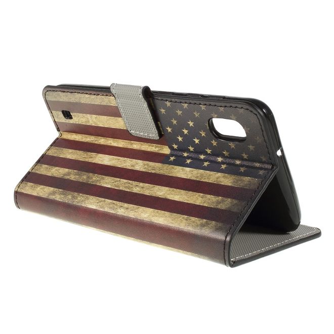 Samsung Galaxy A10 Handy Hülle - Leder Bookcover Image Series - Retro USA Flagge