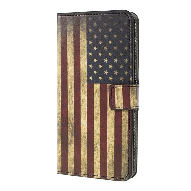 Samsung Galaxy A10 Handy Hülle - Leder Bookcover Image Series - Retro USA Flagge