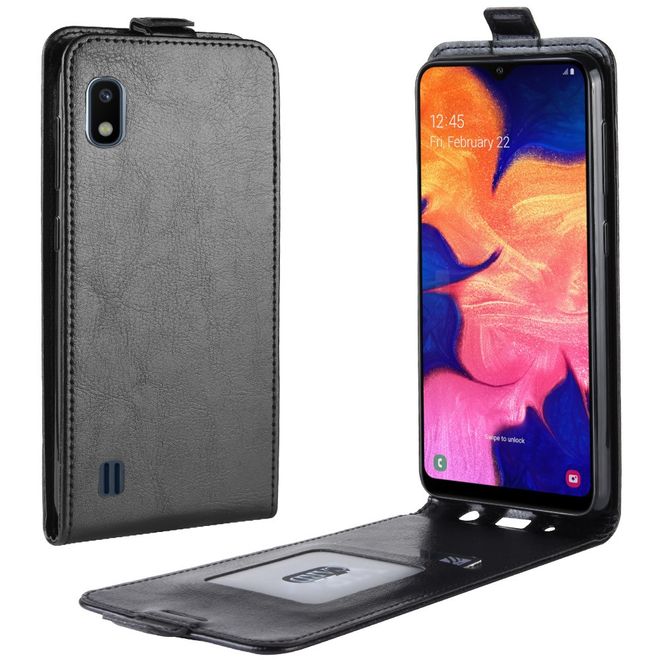 Samsung Galaxy A10 Handyhülle - Crazy Horse Leder Flipcase - vertikal - schwarz