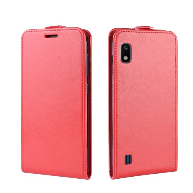 Samsung Galaxy A10 Handyhülle - Crazy Horse Leder Flipcase - vertikal - rot