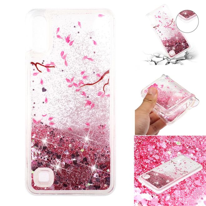 Samsung Galaxy A10 Hülle - Flüssigglitter Plastik Case - Blüten
