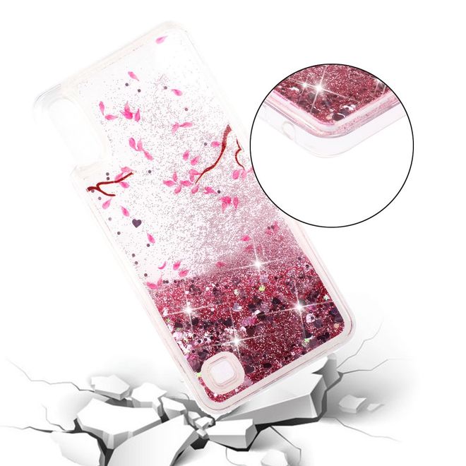 Samsung Galaxy A10 Hülle - Flüssigglitter Plastik Case - Blüten