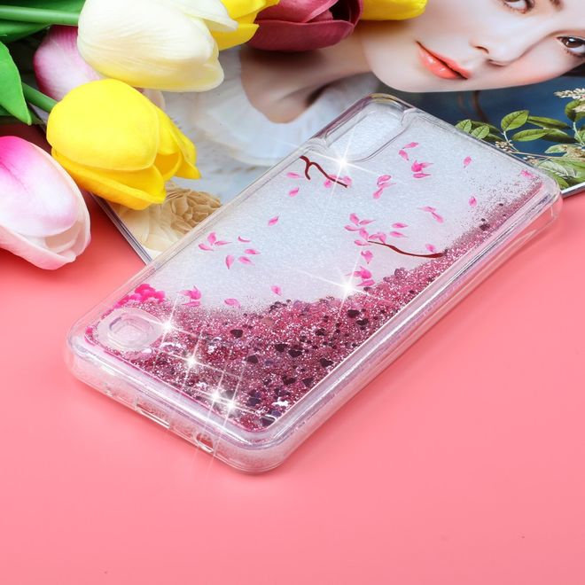 Samsung Galaxy A10 Hülle - Flüssigglitter Plastik Case - Blüten