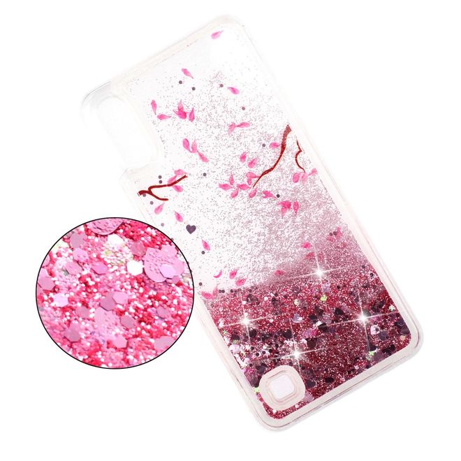 Samsung Galaxy A10 Hülle - Flüssigglitter Plastik Case - Blüten