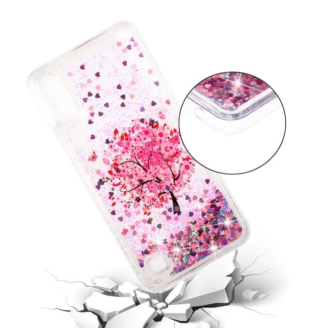 Samsung Galaxy A10 Hülle - Flüssigglitter Plastik Case - Blumenbaum