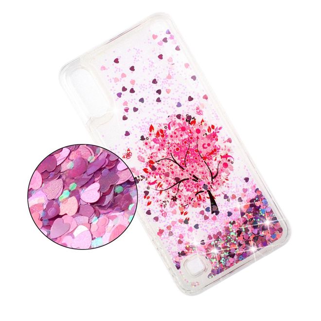 Samsung Galaxy A10 Hülle - Flüssigglitter Plastik Case - Blumenbaum