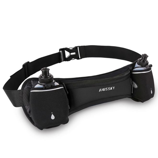 Universelle Sport Bauchtasche inkl. zwei Trinkflaschen - für Handys bis 6.5 Zoll - schwarz