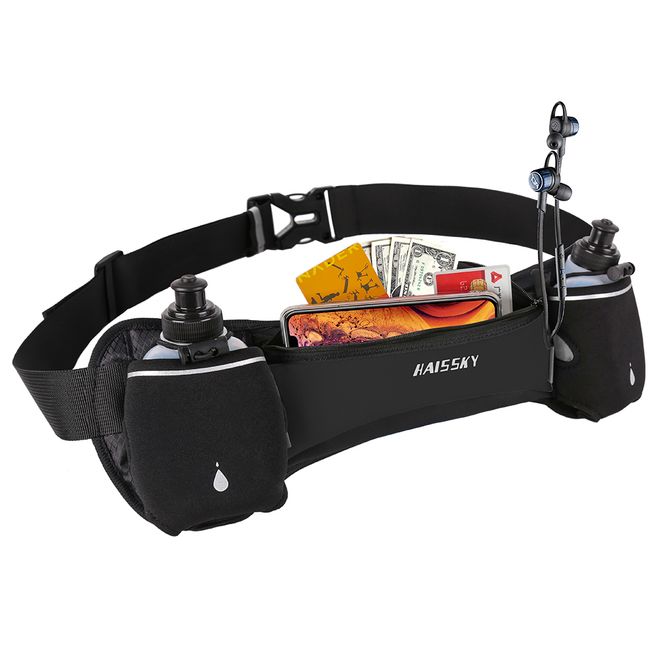 Universelle Sport Bauchtasche inkl. zwei Trinkflaschen - für Handys bis 6.5 Zoll - schwarz