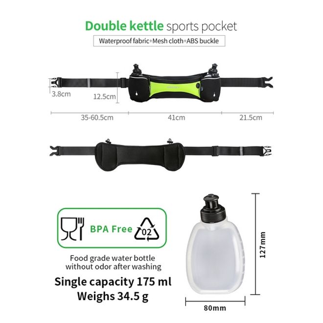 Universelle Sport Bauchtasche inkl. zwei Trinkflaschen - für Handys bis 6.5 Zoll - schwarz