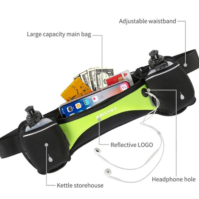 Universelle Sport Bauchtasche inkl. zwei Trinkflaschen - für Handys bis 6.5 Zoll - schwarz