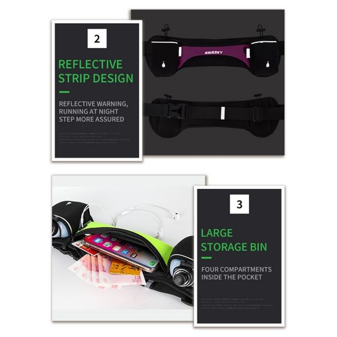 Universelle Sport Bauchtasche inkl. zwei Trinkflaschen - für Handys bis 6.5 Zoll - schwarz