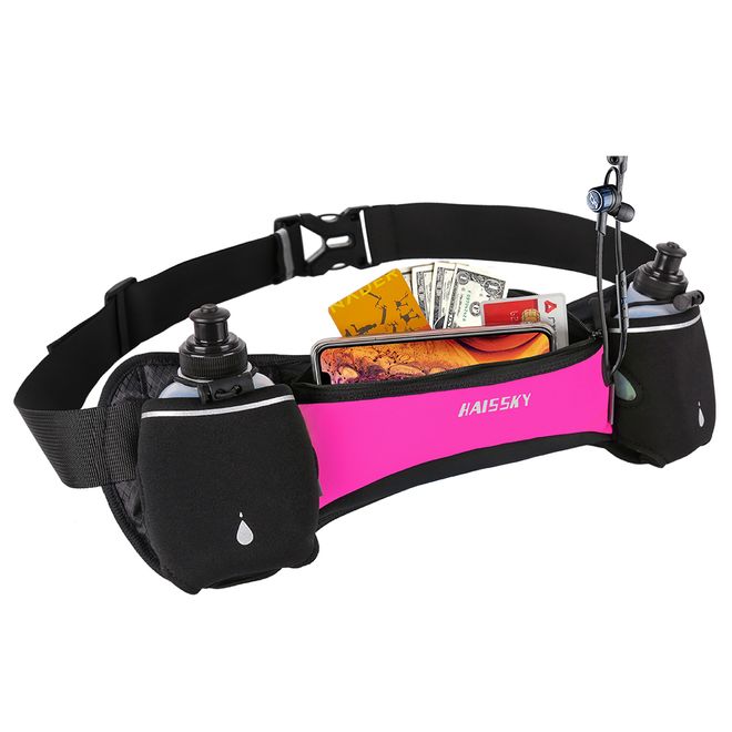 Universelle Sport Bauchtasche inkl. zwei Trinkflaschen - für Handys bis 6.5 Zoll - pink