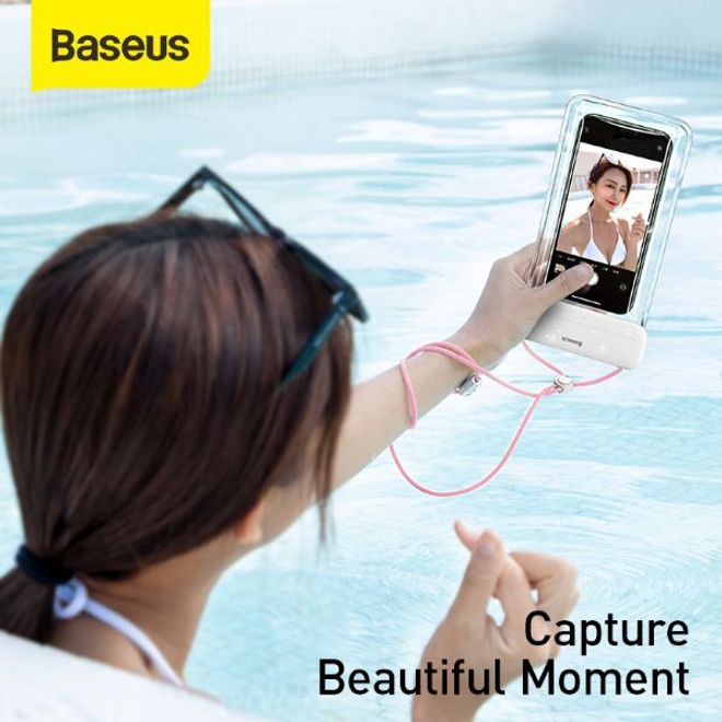Baseus - Wasserdichtes Universal Cover für Smartphones bis 7.2 Zoll - Let's Go Series - weiss/pink