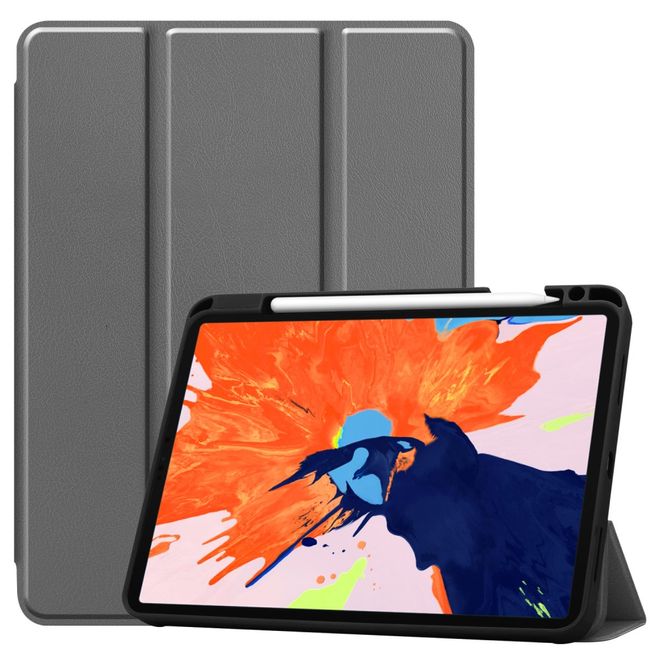 iPad Pro 12.9 (2020) Case - Tri-fold Leather Case with Pen Holder - Grey