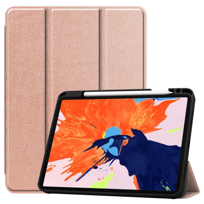 iPad Pro 12.9 (2020) Case - Tri-fold Leather Case with Pen Holder - Gold