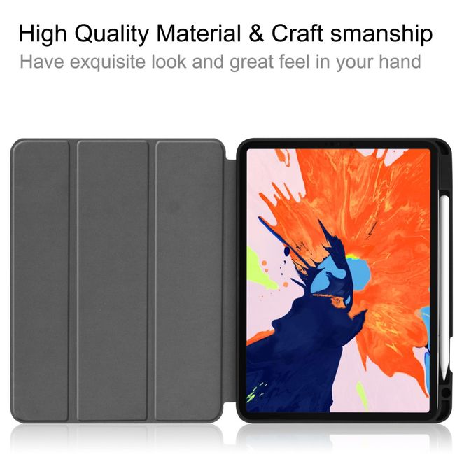 iPad Pro 12.9 (2020) Case - Tri-fold Leather Case with Pen Holder - Gold