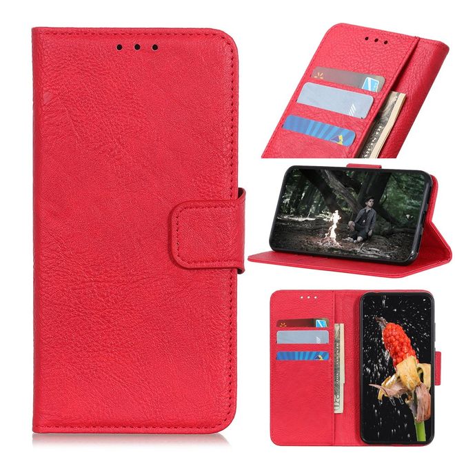 Sony Xperia 10 II Handy Hülle - Litchi Leder Bookcover Series - rot