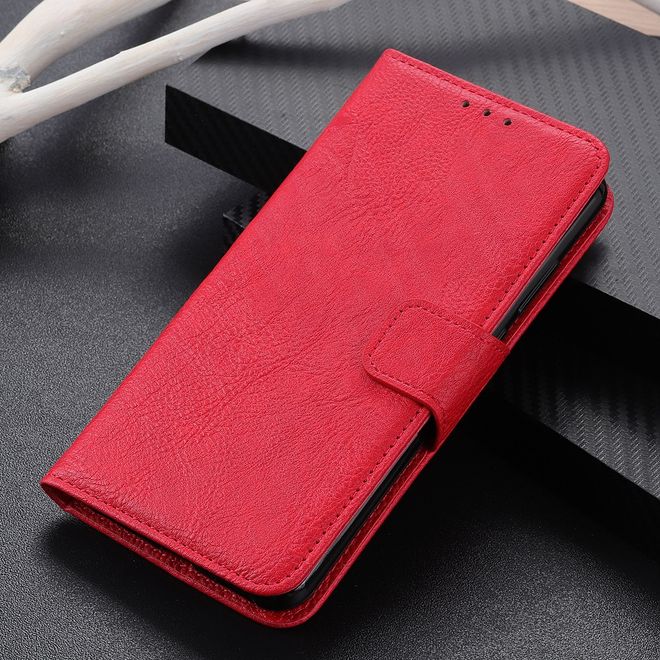 Sony Xperia 10 II Handy Hülle - Litchi Leder Bookcover Series - rot
