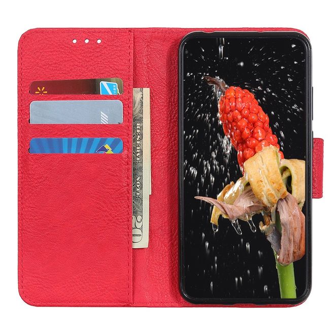 Sony Xperia 10 II Handy Hülle - Litchi Leder Bookcover Series - rot