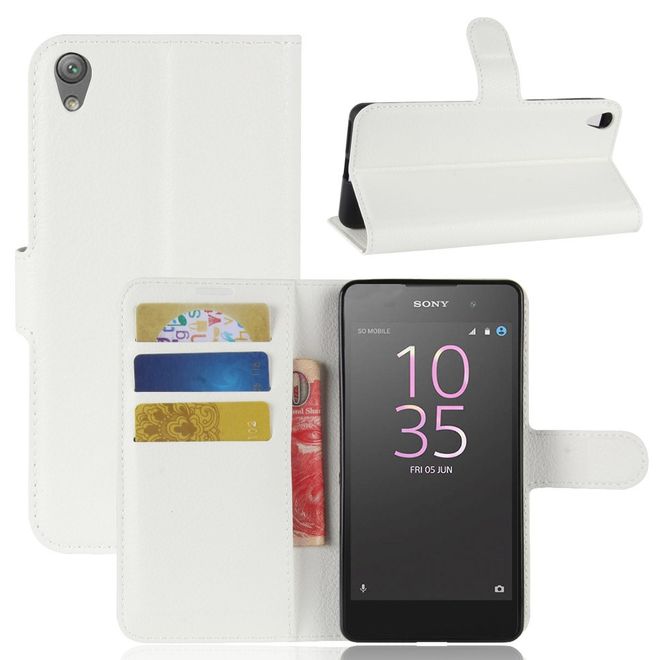 Sony Xperia E5 Handy Hülle - Litchi Leder Bookcover Series - weiss