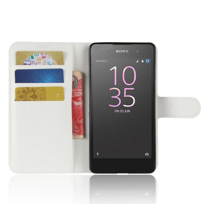 Sony Xperia E5 Handy Hülle - Litchi Leder Bookcover Series - weiss