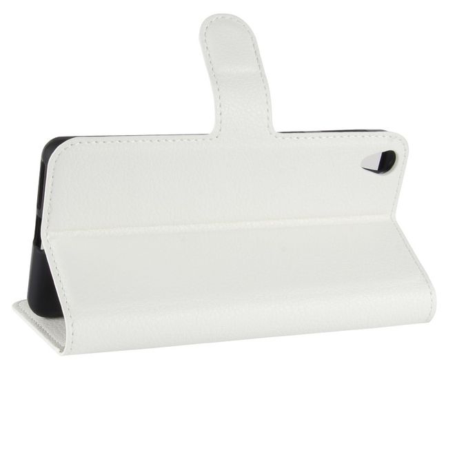 Sony Xperia E5 Handy Hülle - Litchi Leder Bookcover Series - weiss