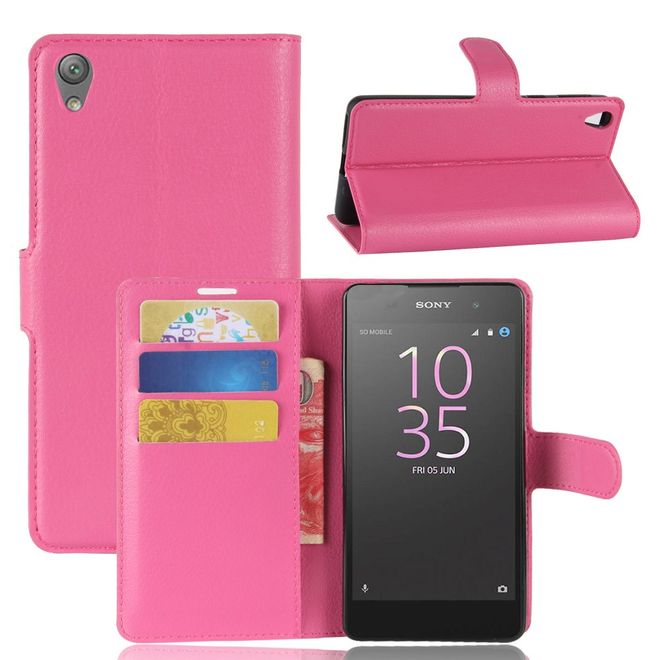 Sony Xperia E5 Handy Hülle - Litchi Leder Bookcover Series - rosa